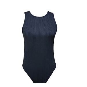 Love for Humanity Bodysuit One Piece Sz L Black Ribbed Tank Top Snap Button EUC